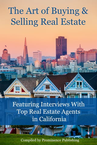 Book cover with title The Art of Buying and Selling Real Estate, featuring colorful Victorian houses and San Francisco skyline at sunset