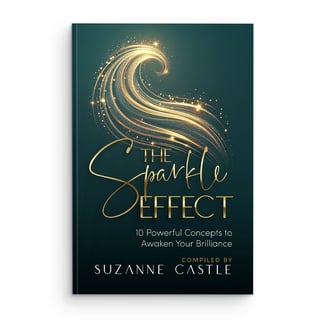 Book cover for The Sparkle Effect by Suzanne Castle featuring gold leaf design on teal background